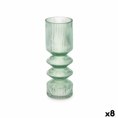 Vase Gift Decor Vert Verre Rayures 8 x 23 x 8 cm (8 Unités)