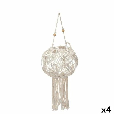 Lantern Gift Decor White Cotton Crystal Macrame 23 x 24 x 23 cm (4 Units)
