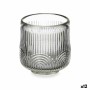 Candleholder Gift Decor Grey Crystal 7,5 x 7,8 x 7,5 cm Stripes (12 Units)