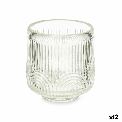 Bougeoir Gift Decor Transparent Verre 7,5 x 7,8 x 7,5 cm Rayures (12 Unités)