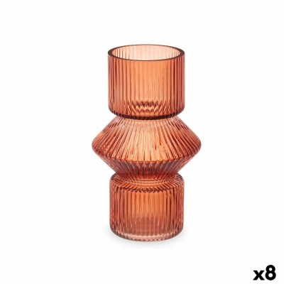 Vase Gift Decor Orange Tile Crystal Stripes 9,5 x 16,5 x 9,5 cm 10,5 x 17,5 x 10,5 cm (8 Units)
