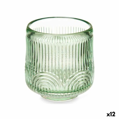 Candleholder Gift Decor Green Crystal 7,5 x 7,8 x 7,5 cm Stripes (12 Units)