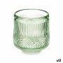 Candleholder Gift Decor Green Crystal 7,5 x 7,8 x 7,5 cm Stripes (12 Units)