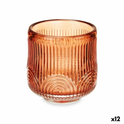 Bougeoir Gift Decor Orange Tuile Verre 7,5 x 7,8 x 7,5 cm Rayures (12 Unités)