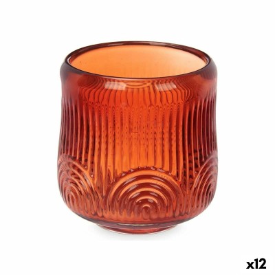 Bougeoir Gift Decor Orange Tuile Verre 9 x 9,5 x 9 cm Rayures (12 Unités)