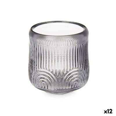 Bougeoir Gift Decor Gris Verre 9 x 9,5 x 9 cm Rayures (12 Unités)
