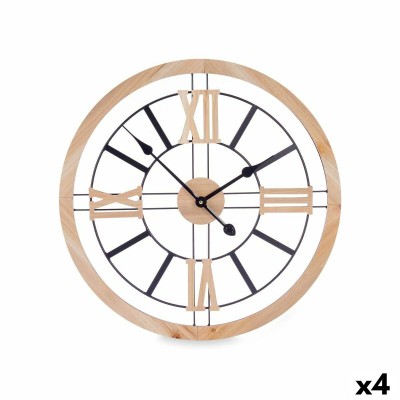 Horloge Murale Gift Decor Noir Bois Métal Bois MDF 60 x 60 x 4,5 cm (4 Unités)