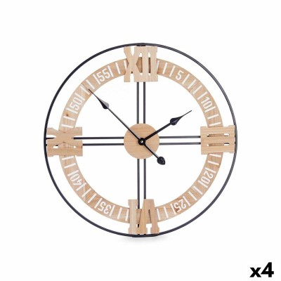 Wall Clock Gift Decor Black Wood Metal MDF Wood 60 x 60 x 5 cm (4 Units)