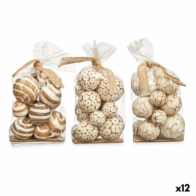 Set of Decorative Balls Gift Decor White Brown 14 x 31 x 10 cm (12 Units)