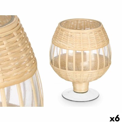 Candleholder Gift Decor Transparent Natural Glass Rattan 18 x 22 x 18 cm (6 Units)