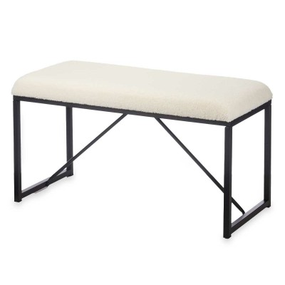 Bench Gift Decor White Metal Cloth 81 x 42 x 38 cm