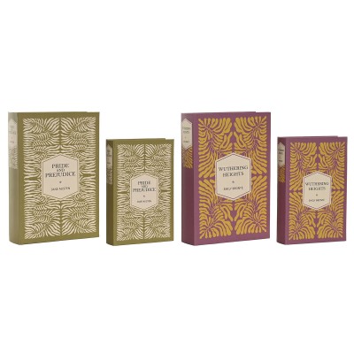 Boîte Décorative Home ESPRIT Vert Lila Polyuréthane Bois MDF Floral Tropical (2 Unités)