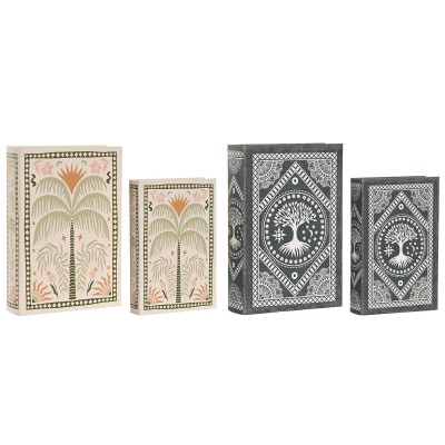 Boîte Décorative Home ESPRIT Bleu Vert Bois MDF (2 Unités)