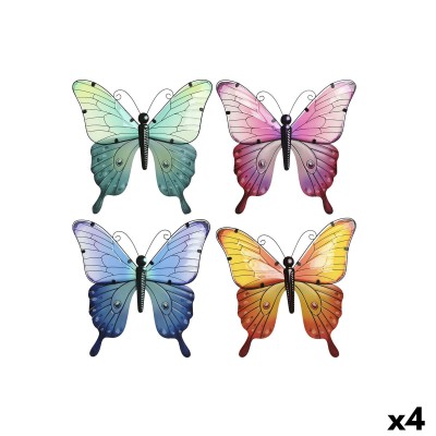 Wall Decoration Home ESPRIT Yellow Blue Green Lilac Butterfly Shabby Chic 30 x 1,5 x 30 cm (4 Units)
