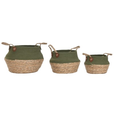 Decorative box Home ESPRIT Green Natural Natural Fibre (3 Pieces)