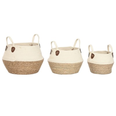 Decorative box Home ESPRIT Cream Natural Natural Fibre (3 Pieces)