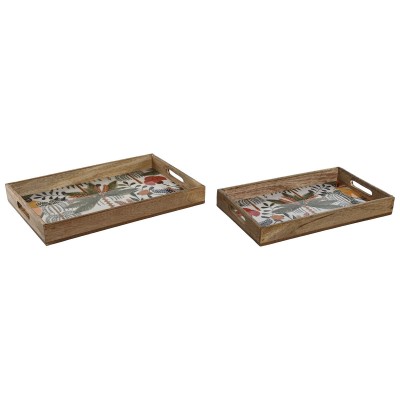 Snack tray Home ESPRIT Green Orange Tropical Stripped 43,5 x 27 x 5,5 cm (2 Units)
