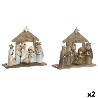 Christmas nativity set DKD Home Decor Blue Brown Golden Resin 17 x 7 x 15,5 cm 7 x 7 x 15,5 cm (2 Units)