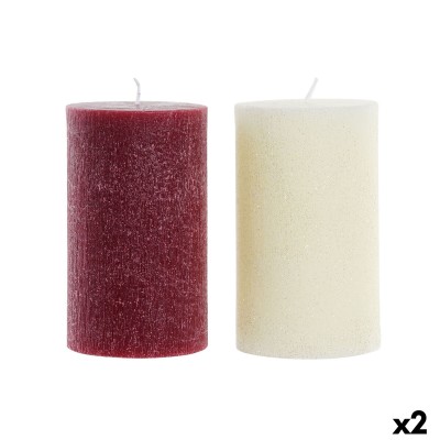 Candle DKD Home Decor White Red Christmas 9 x 9 x 15 cm (2 Units)