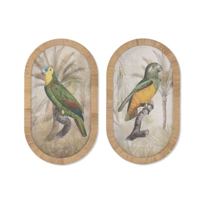 Painting Home ESPRIT Green Natural Parrot Tropical 35 X 2,5 X 60 CM (2 Units)