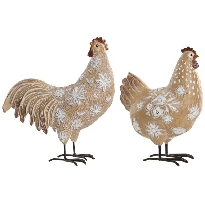 Decorative Figure Home ESPRIT White Natural Chicken Rooster (2 Units)