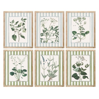 Painting Home ESPRIT White Green Shabby Chic Botanical plants 30 x 2,5 x 40 cm (6 Units)