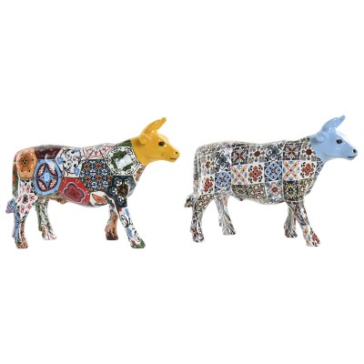 Figurine Décorative Home ESPRIT Jaune Bleu Multicouleur Taureau 16 x 6 x 12 cm (2 Unités)