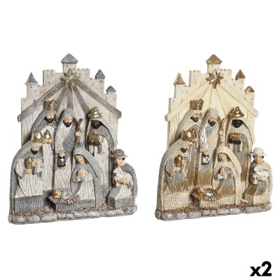 Crèche de Noël DKD Home Decor Gris Doré Résine 22 x 6 x 26 cm (2 Unités)