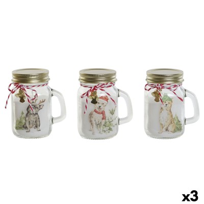 Bougie DKD Home Decor Blanc Doré Noël 8 x 5 x 9 cm (3 Unités)