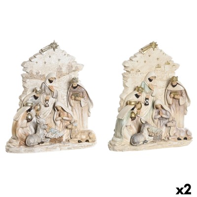 Christmas nativity set DKD Home Decor Blue White Pink Resin 24 x 8 x 27,5 cm (2 Units)