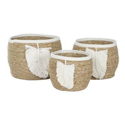 Panier décoratif Home ESPRIT Crème Naturel Boho 33 x 33 x 27 cm (3 Pièces)