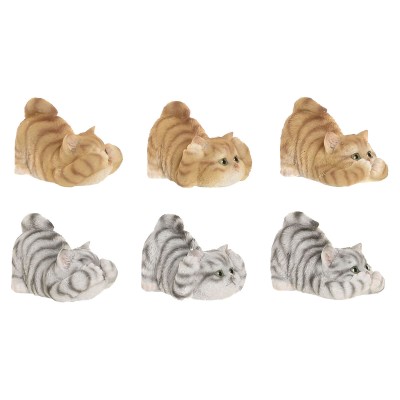 Figurine Décorative Home ESPRIT Gris Orange Chats 5 x 9 x 6 cm (6 Unités)