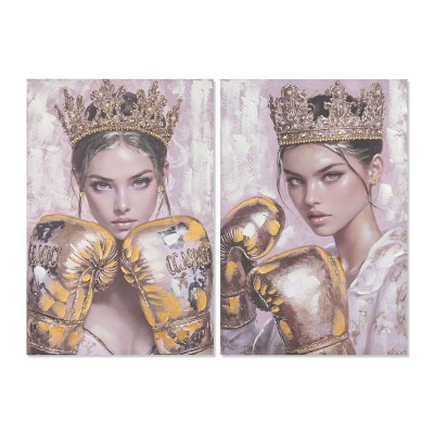 Canvas Home ESPRIT Pink Golden Boxing gloves 60 x 3 x 90 cm (2 Units)