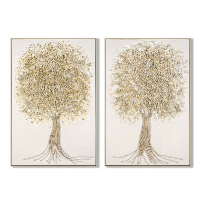 Canvas Home ESPRIT White Golden Tree Traditional 82 x 4 x 122 cm (2 Units)