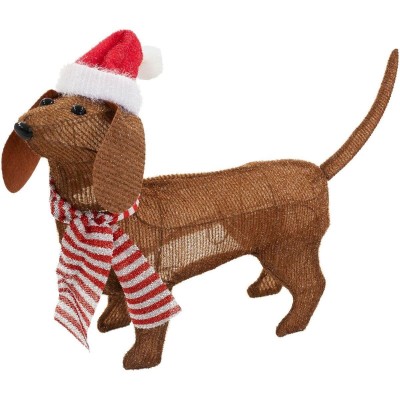 Decorative Figure BASIC & CO Brown Dog Father Christmas Hat 70 x 12 x 43 cm