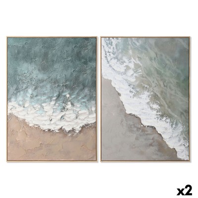 Toile Home ESPRIT Blanc Beige Turquoise Abstrait Plage 103 x 4,5 x 143 cm 102,6 x 4,3 x 142,6 cm (2 Unités)