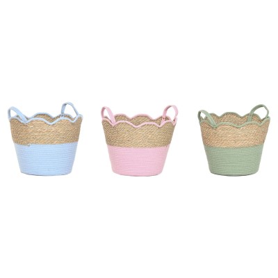 Decorative basket Home ESPRIT Blue Green Pink Natural Children's 35 x 35 x 28 cm (3 Units)