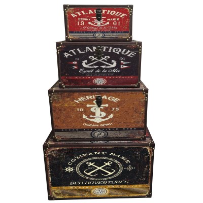 Set de boîtes décoratives Home ESPRIT Multicouleur Bois Toile