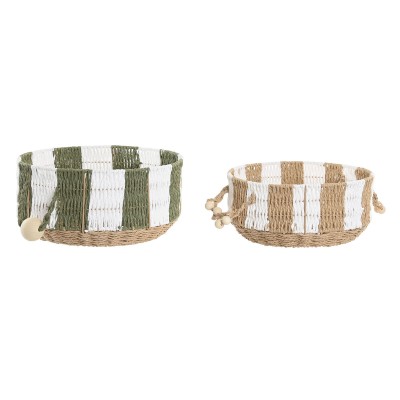 Basket set Home ESPRIT Green Cream Tropical 35 X 35 X 16 CM (2 Pieces)