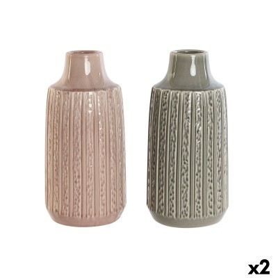 Vase Home ESPRIT Gris Rose Porcelaine 15 x 15 x 31 cm (2 Unités)