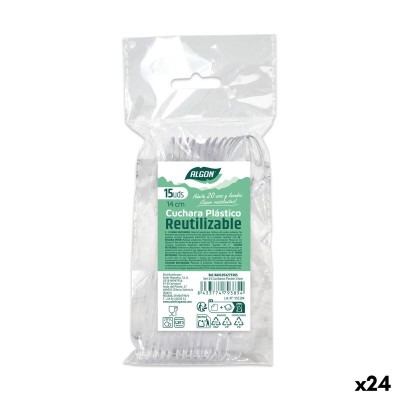 Reusable spoon set Algon Transparent 14 cm 15 Pieces (24 Units)