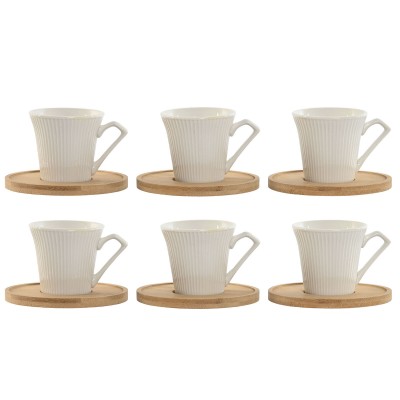 Set of 6 Cups with Plate Home ESPRIT White Bamboo Porcelain 90 ml