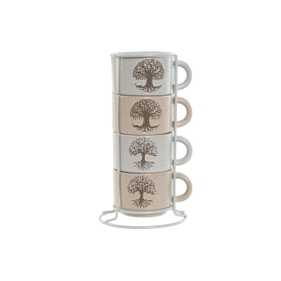 Piece Coffee Cup Set Home ESPRIT White Beige Metal Stoneware 150 ml