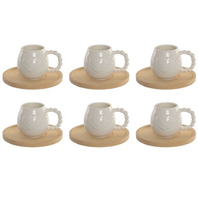 Set of 6 Cups with Plate Home ESPRIT White Bamboo Porcelain 150 ml