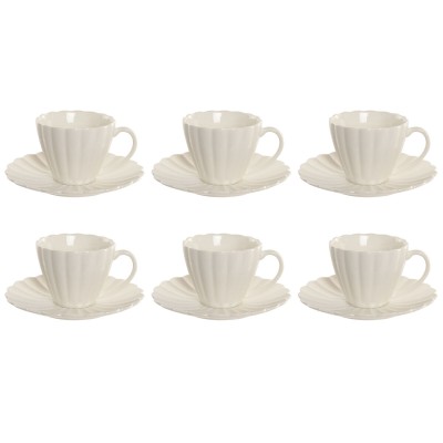 Set of 6 Cups with Plate Home ESPRIT White Porcelain 150 ml