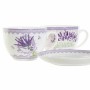 Tasse avec sous-tasse DKD Home Decor Blanc Vert Lila Porcelaine 220 ml (2 Unités)