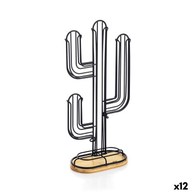 Organisateur de capsules de café Quttin Noir Bambou Fer 19,5 x 9,5 x 41,5 cm Cactus (12 Unités)