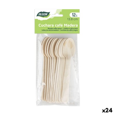 Ensemble de Cuillères Algon Marron Bois 13,8 cm 12 Pièces (24 Unités)