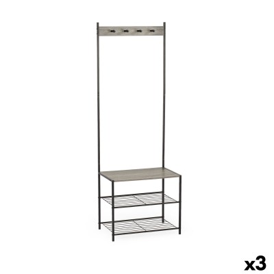 Porte-manteaux avec étagères MobleKit Noir Gris Bois Métal 160 x 40 x 175 cm (3 Unités)