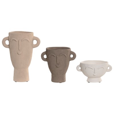 Set of 3 Vases Home ESPRIT Multicolour Stoneware Face 17 x 11 x 22 cm (3 Pieces)